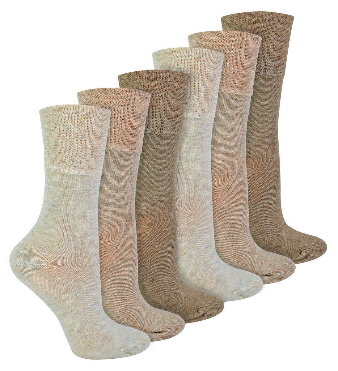 IOMI - 6 Pack Damen Diabetiker Bambus Socken | Extra breite nahtlose lockere nicht elastische Socken für Frauen - Beige