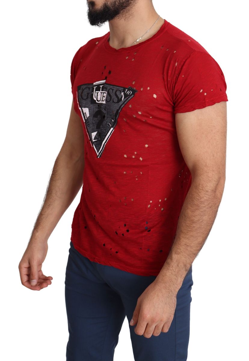 Distressed Logo-Print Baumwoll-T-Shirt