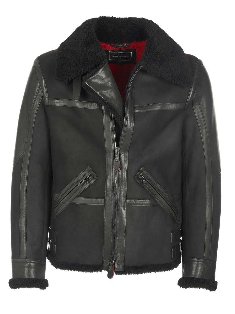 Lederjacke mit Shearling-Besatz im Fliegerstil
