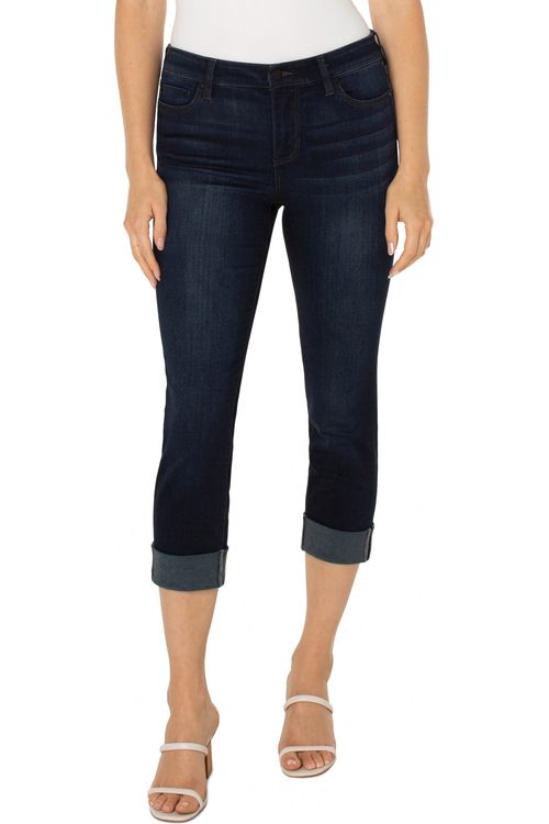 Skinny-Crop-Jeans mit breitem Aufschlag