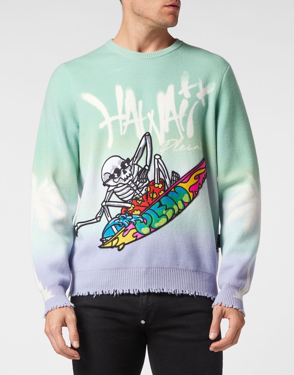 Hawaii Gestickter Merinowolle Rundhalspullover