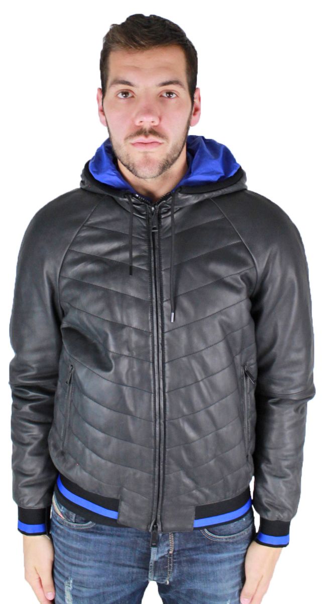 Gesteppte Lederjacke mit Kapuze