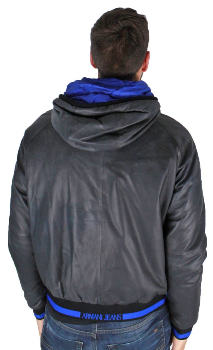 Gesteppte Leder-Bomberjacke mit Kapuze