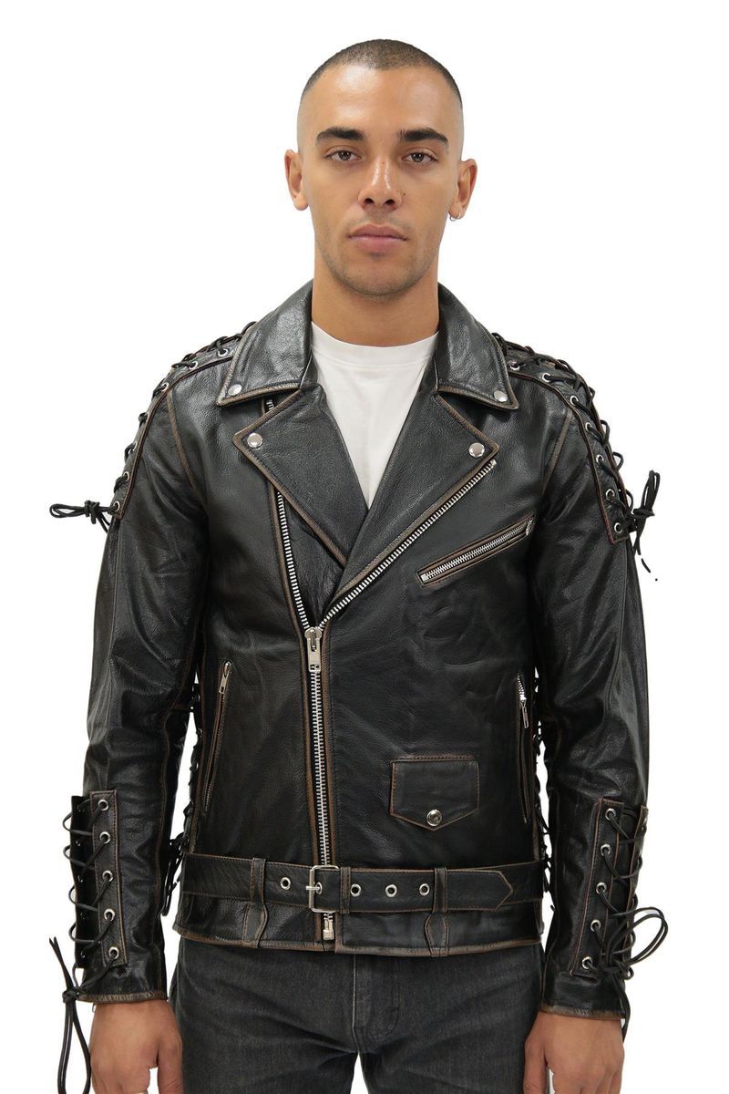 Brando-Leder-Bikerjacke mit Schnürung