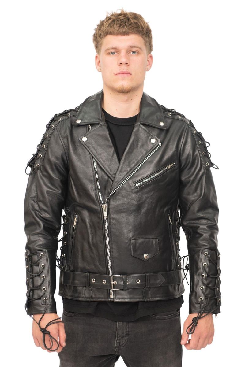 Brando-Leder-Bikerjacke mit Schnürung