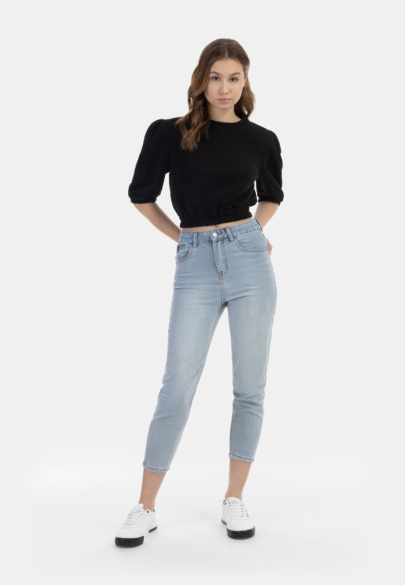 Cropped-Sweatshirt mit Puffärmeln