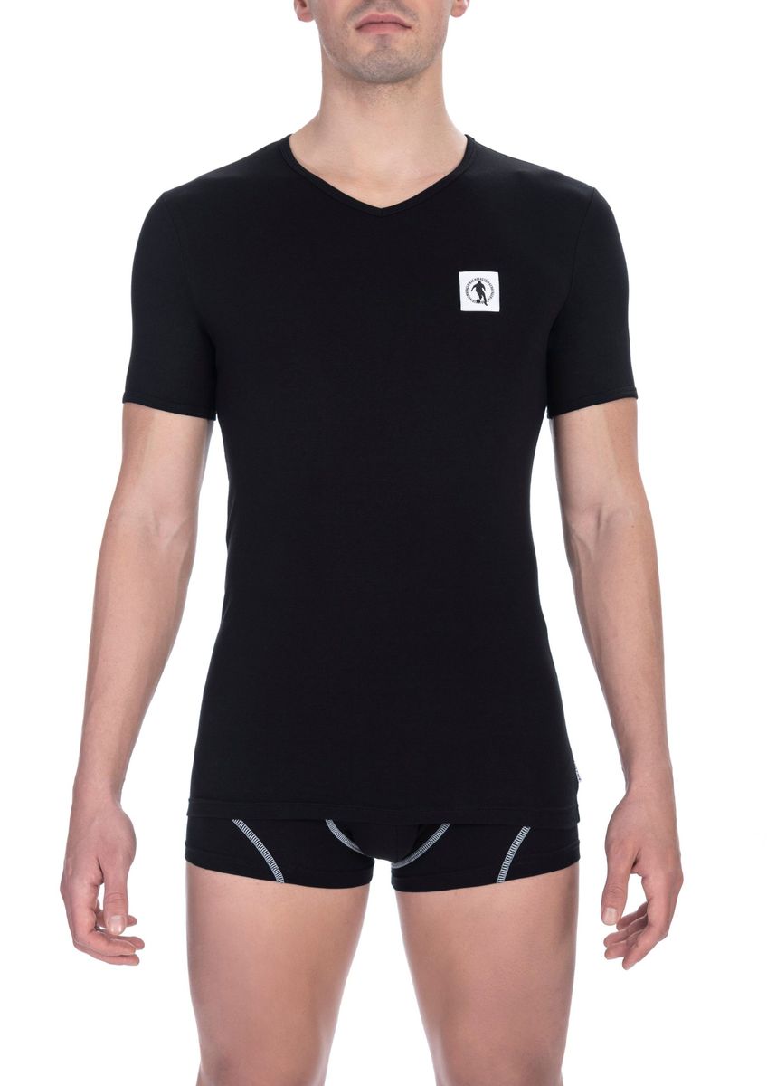 Schwarzes Slim Fit T-Shirt mit V-Ausschnitt