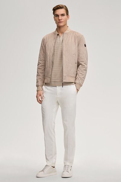 Joop! Cleison Sandfarbenes, strukturiertes Poloshirt mit kurzem V-Ausschnitt