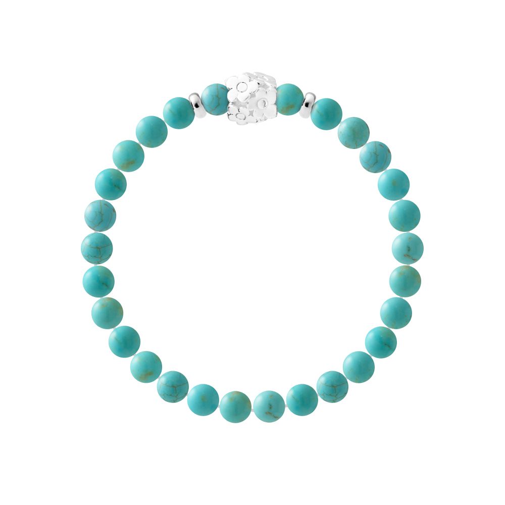 Türkis-Perlenarmband mit floralem Akzent