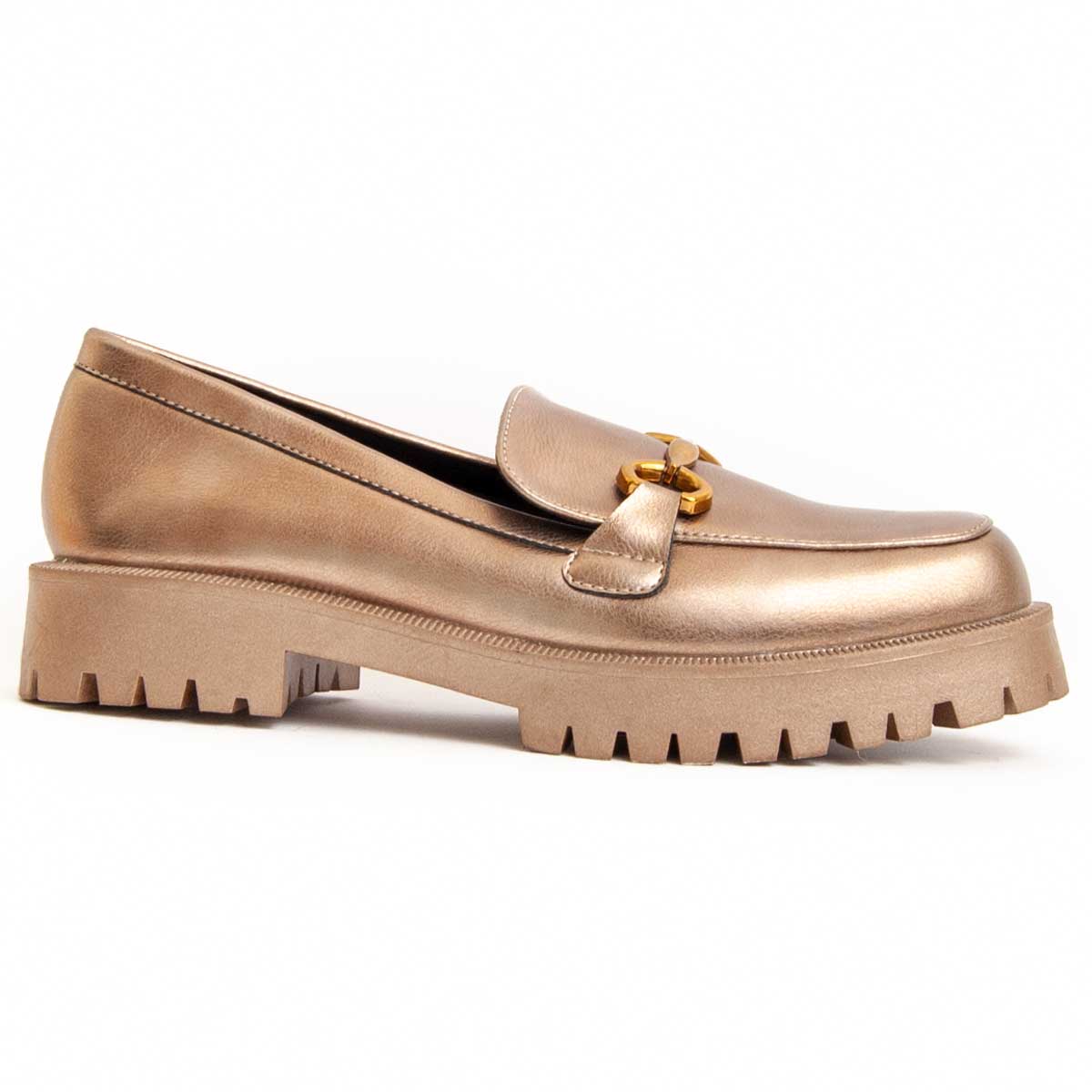 Metallische Loafer mit Profilsohle und Schnalle