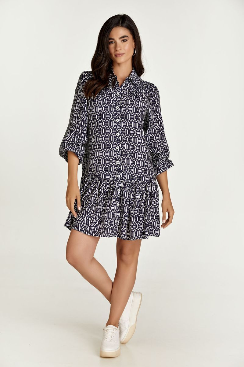 Bedrucktes Mini-Hemdkleid mit Rüschen