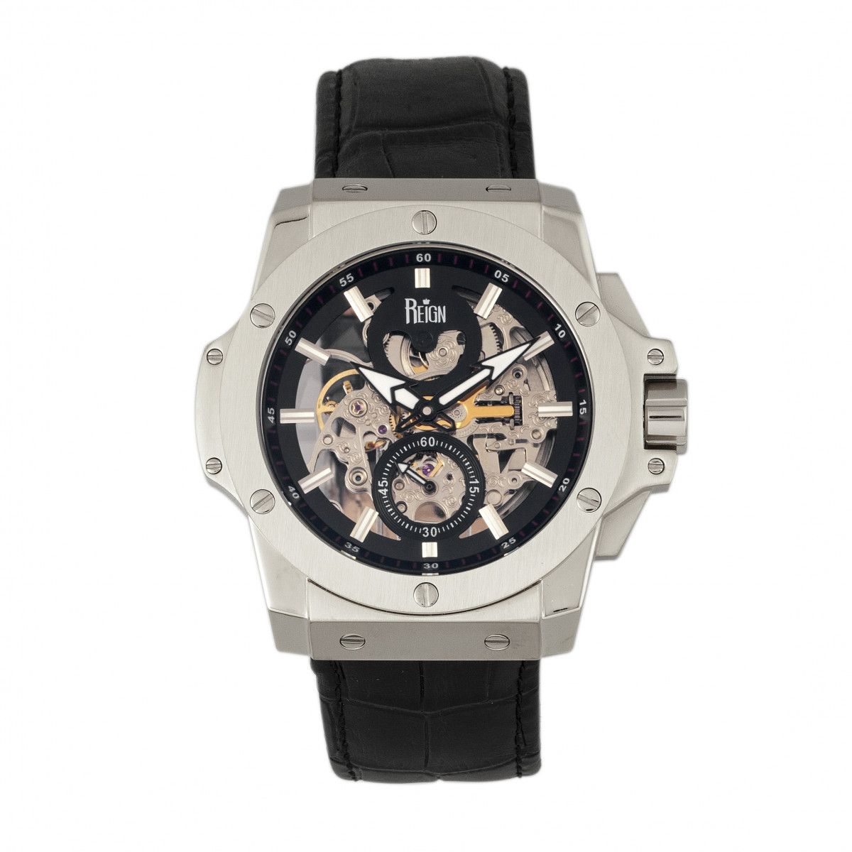 Herren Automatische Skelett-Lederuhr