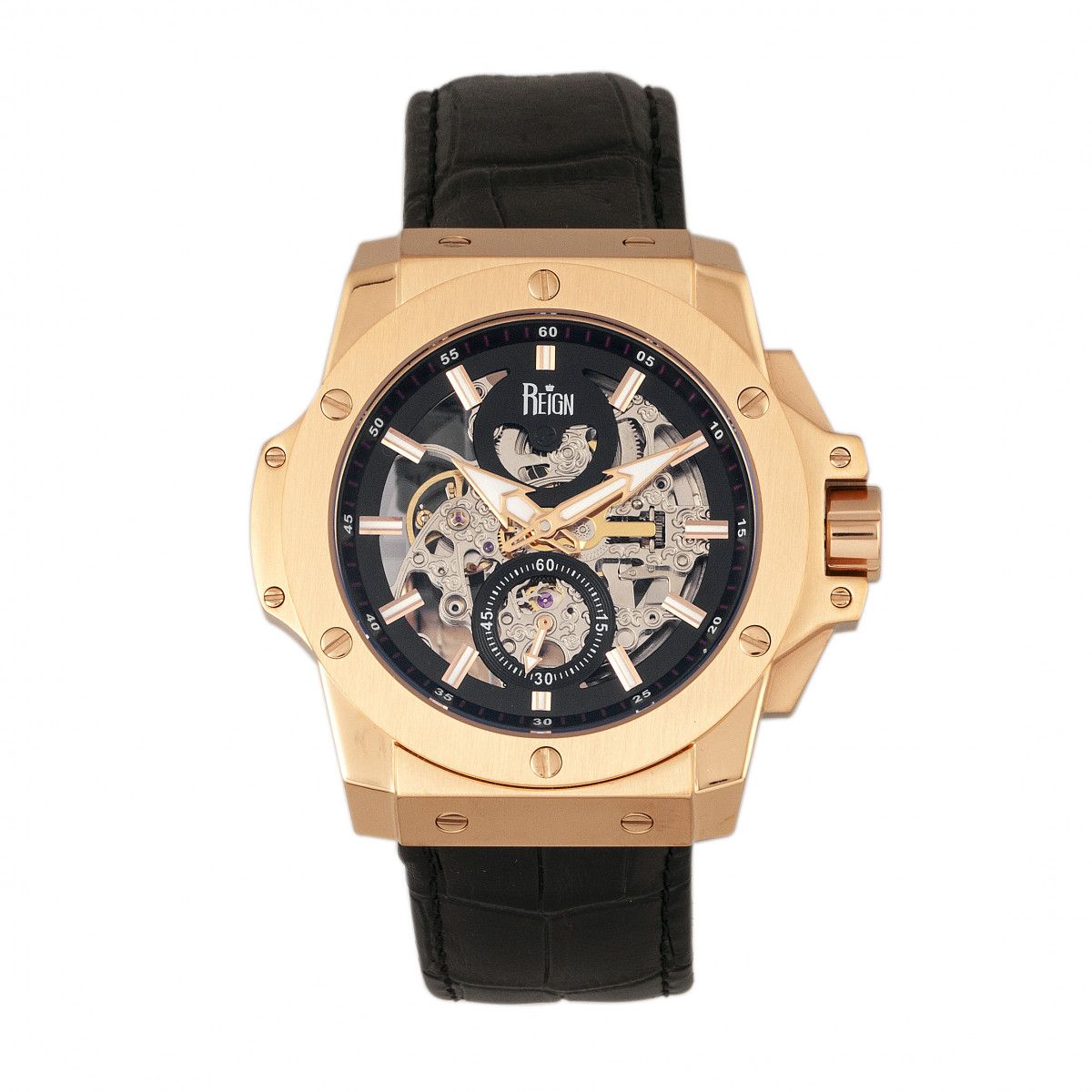 Herren Automatische Skelett-Lederuhr