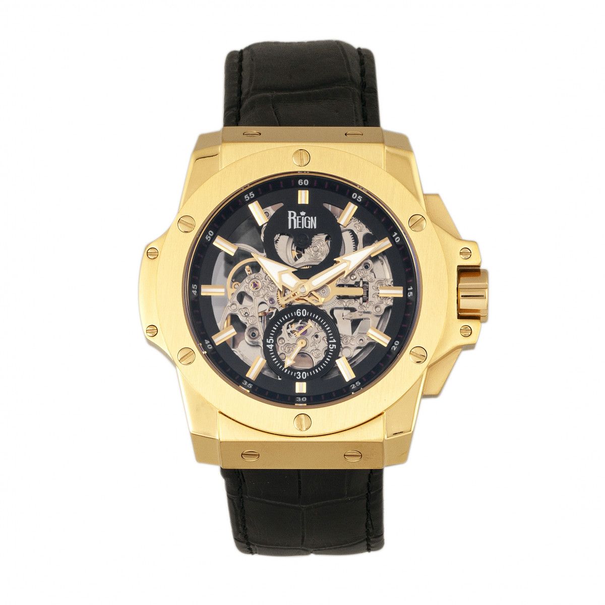 Herren Automatische Skelett-Lederuhr