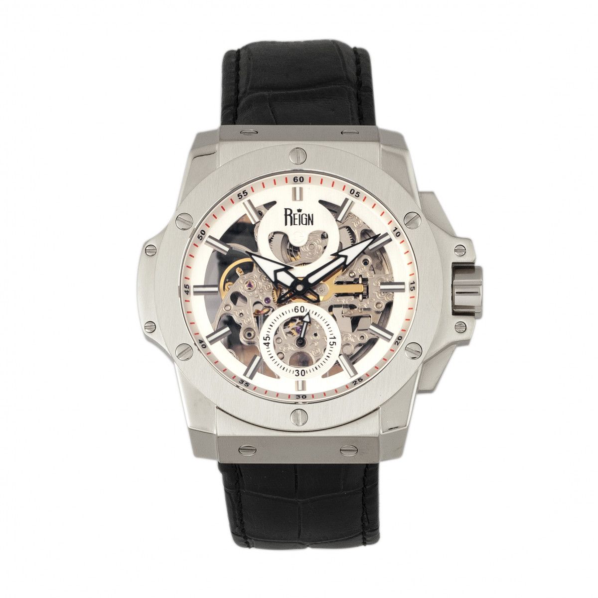 Herren Automatische Skelett-Lederuhr