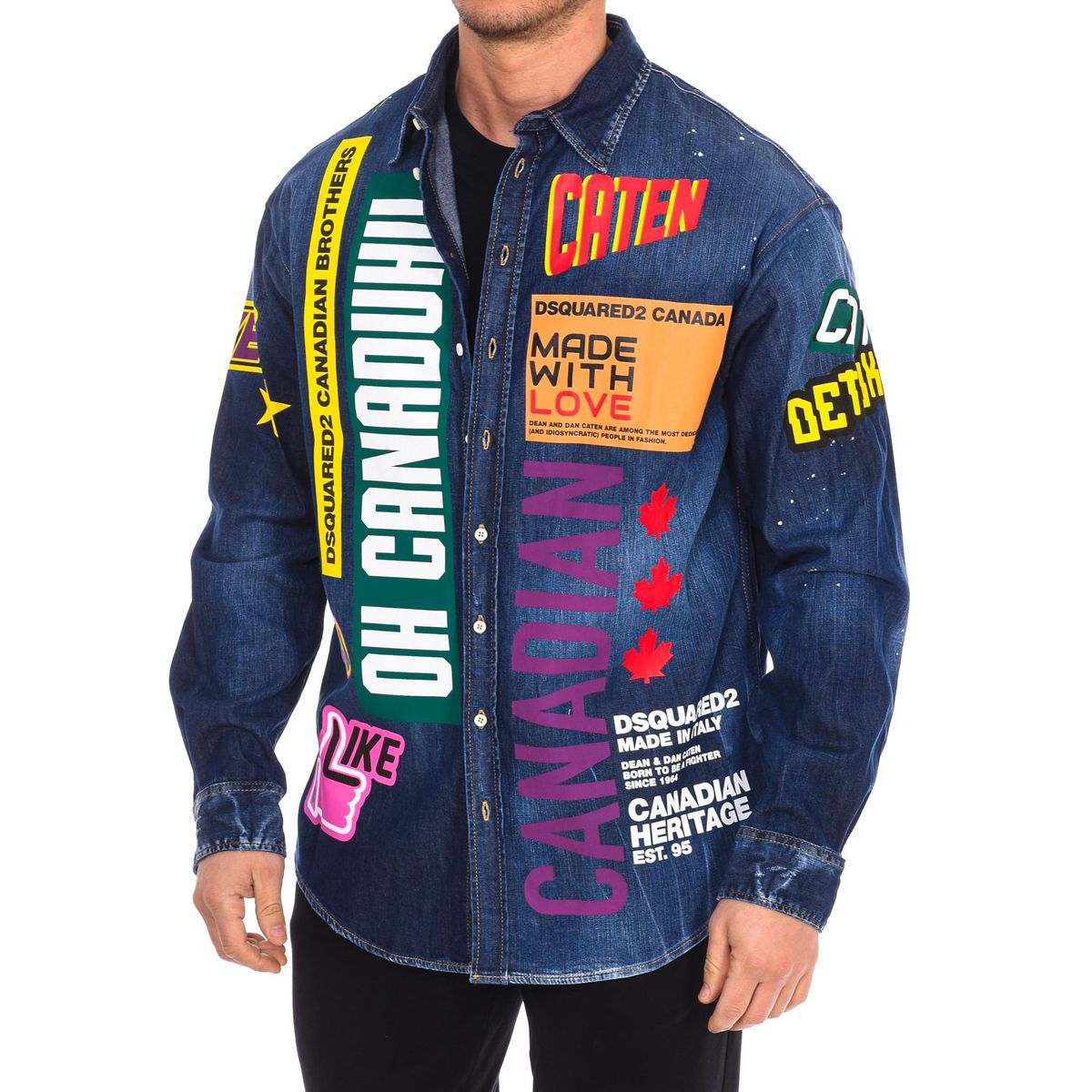 Jeanshemd mit Grafikprint und langen Ärmeln