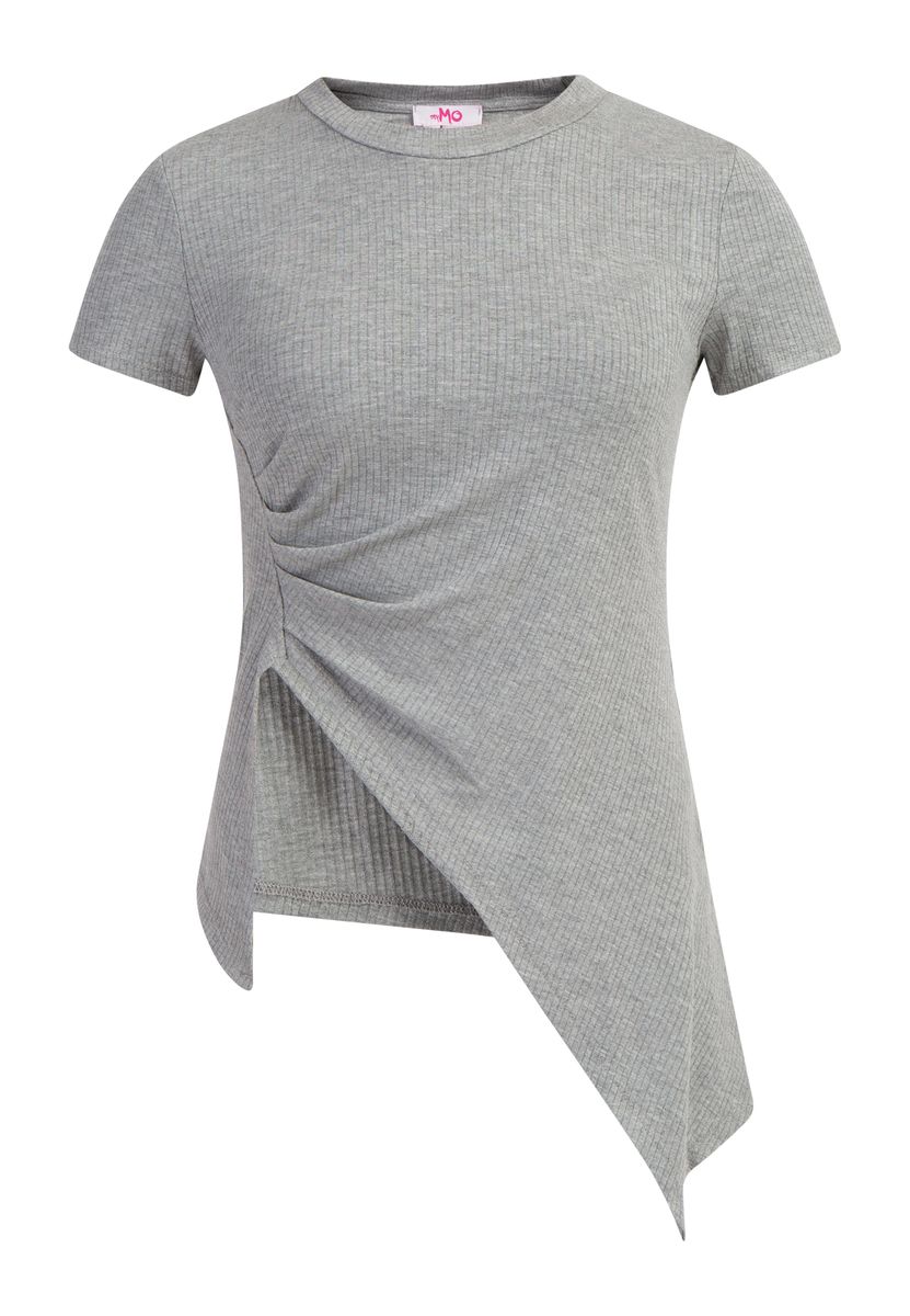 Mymo Jersey-Shirt aus Rippstrick Damen grau melange