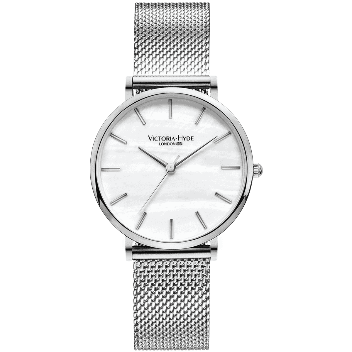 Silberne Mesh-Armbanduhr
