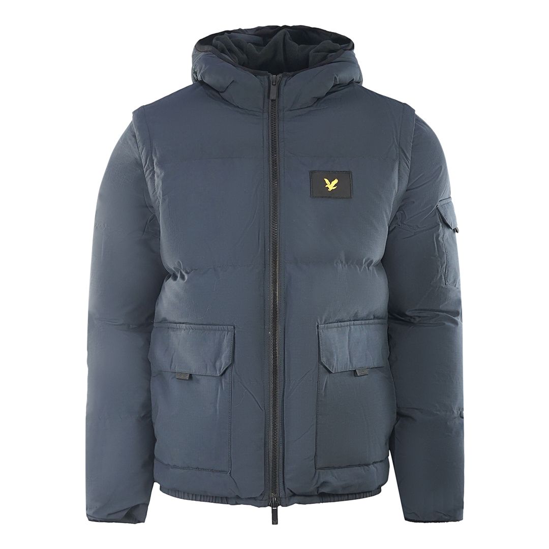 Marineblaue Kapuzen-Pufferjacke mit Taschen