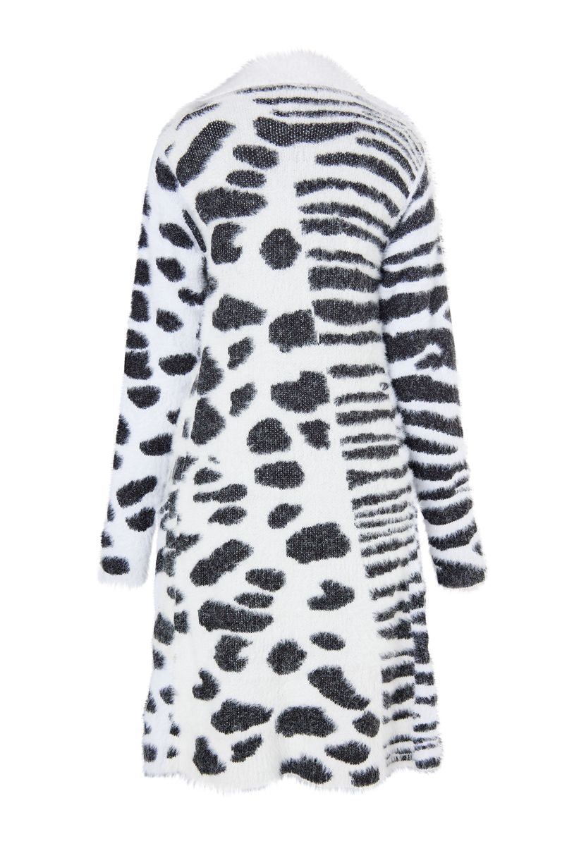 Langer Cardigan im Tiermuster-Mix