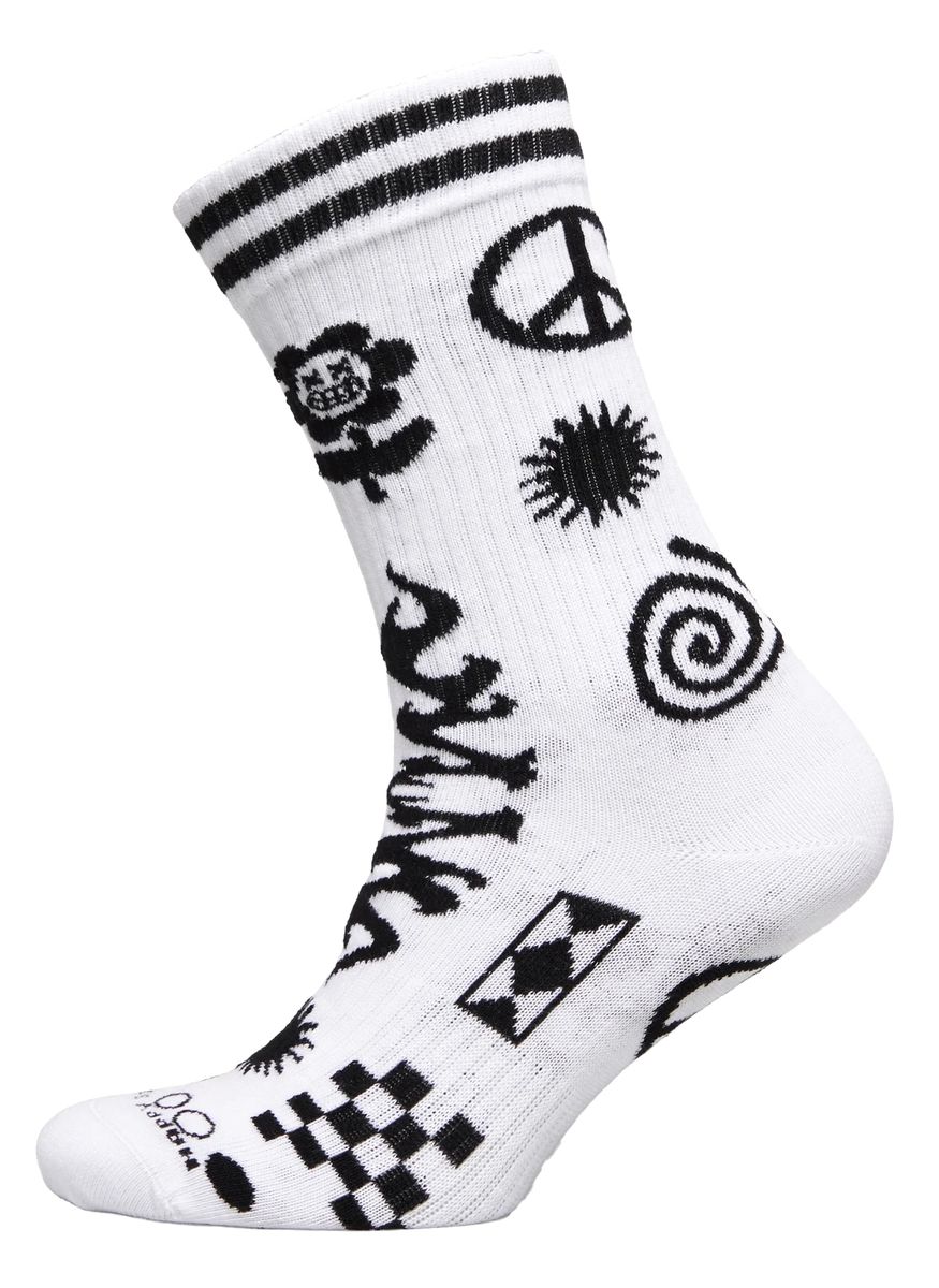 Patchwork-Socken | Happy Socks | Lustige Muster-Socken im Novelty-Design | Geschenk-Socken - Weiß