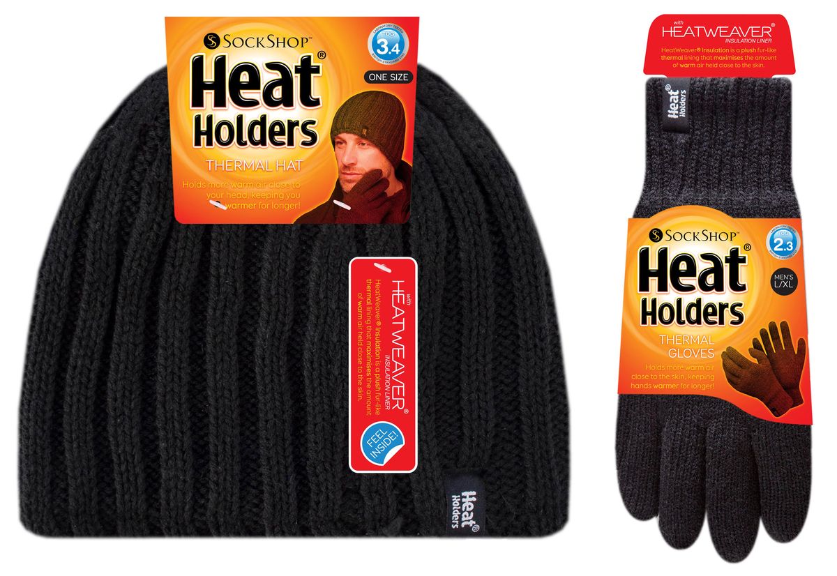 Rippstrick-Thermomütze und Handschuhe Set