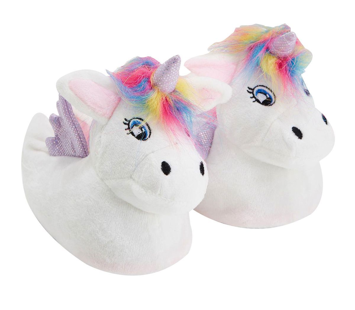 Kinder Einhorn Plüsch Hausschuhe mit Regenbogen Haar | Geschenk für Sie - Weiß