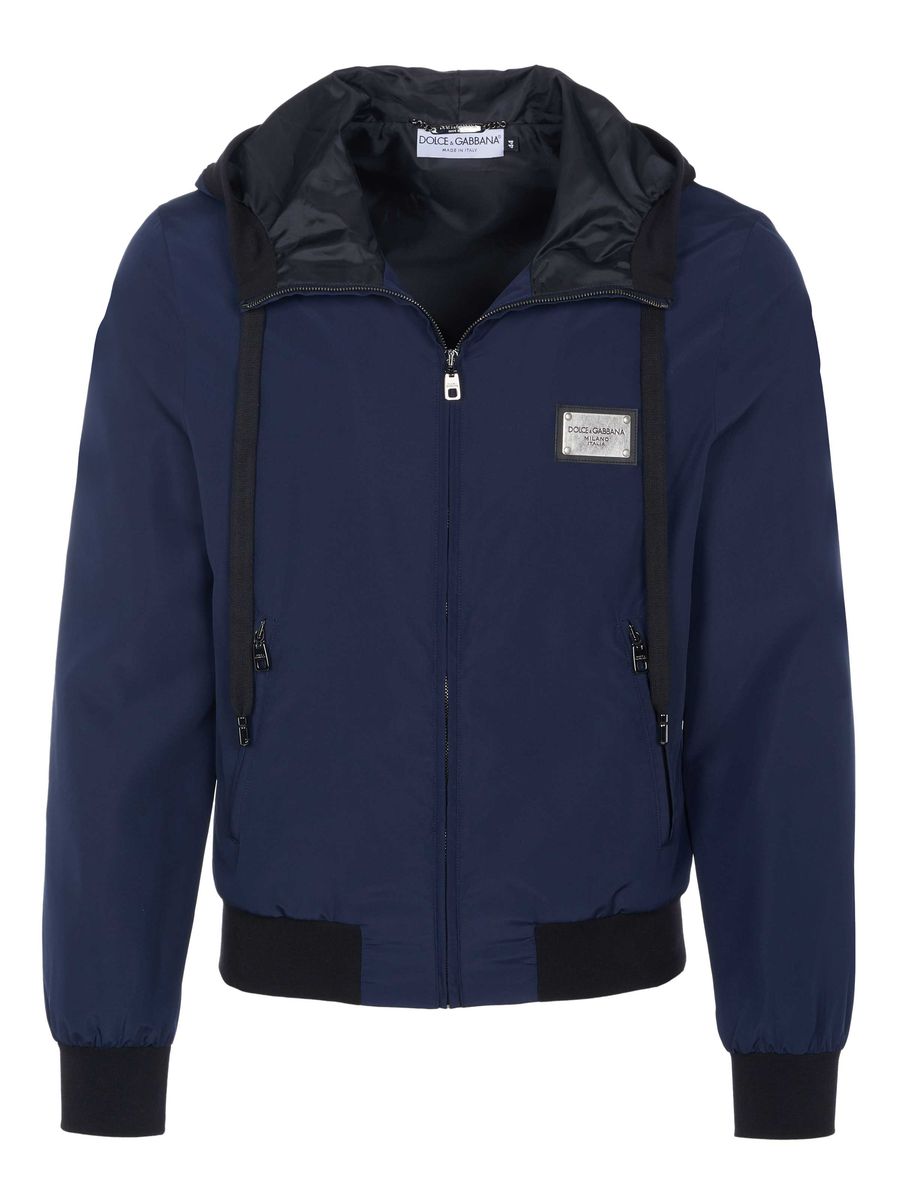 Marineblaue Kapuzenjacke mit Reißverschluss