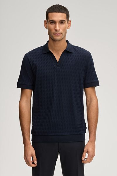 Joop! Cleison Marineblaues, strukturiertes Poloshirt mit V-Ausschnitt