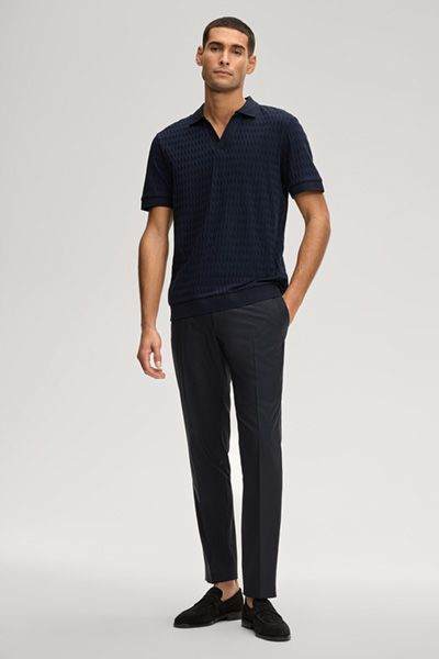 Joop! Cleison Marineblaues, strukturiertes Poloshirt mit V-Ausschnitt