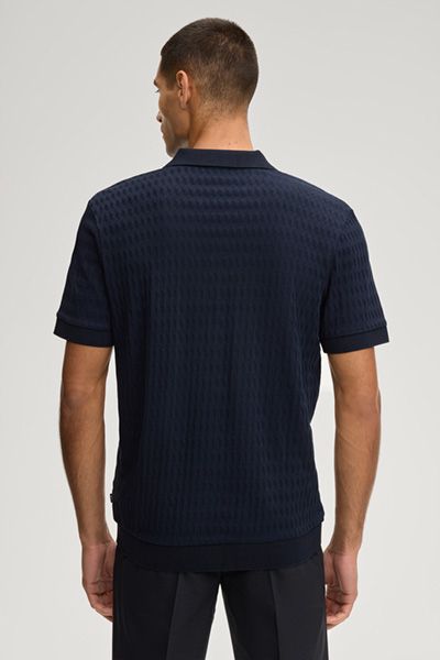 Joop! Cleison Marineblaues, strukturiertes Poloshirt mit V-Ausschnitt