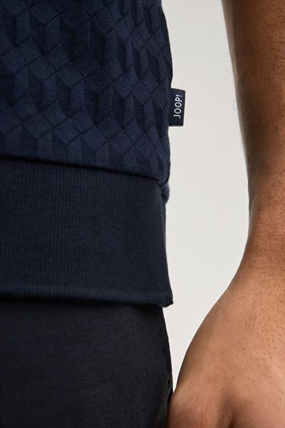 Joop! Cleison Marineblaues, strukturiertes Poloshirt mit V-Ausschnitt