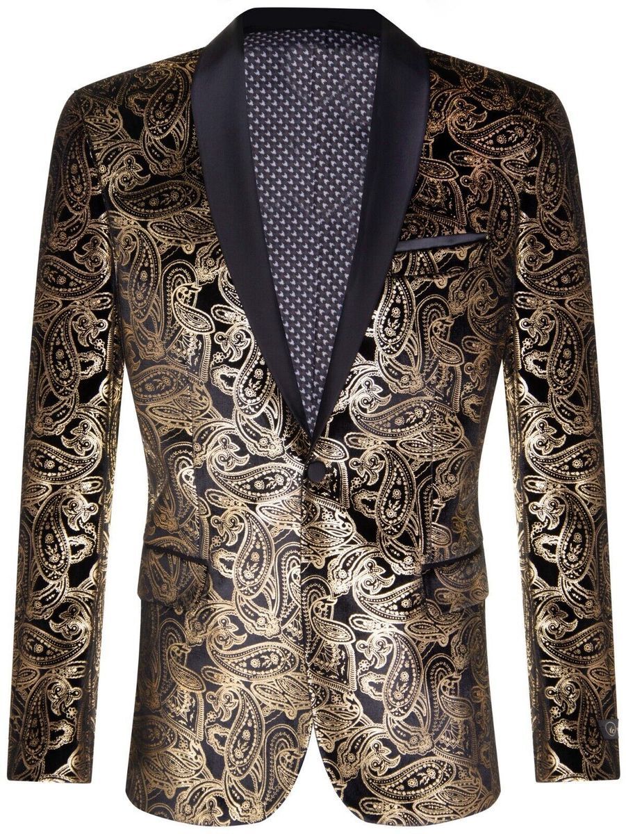 Schwarzer Herren Samt Smoking Jackett mit Paisley Muster