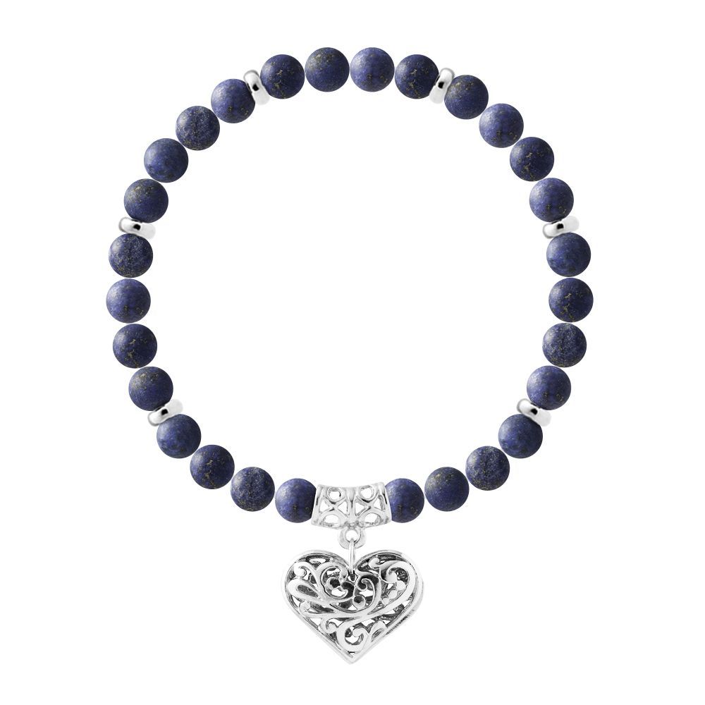 Blaues Lapislazuli-Perlenarmband mit Herzanhänger
