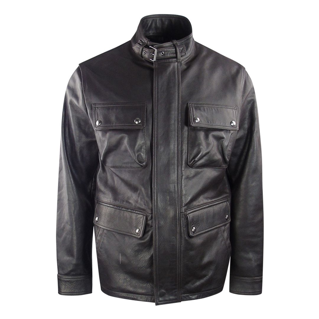 Braune Leder-Feldjacke mit Taschen