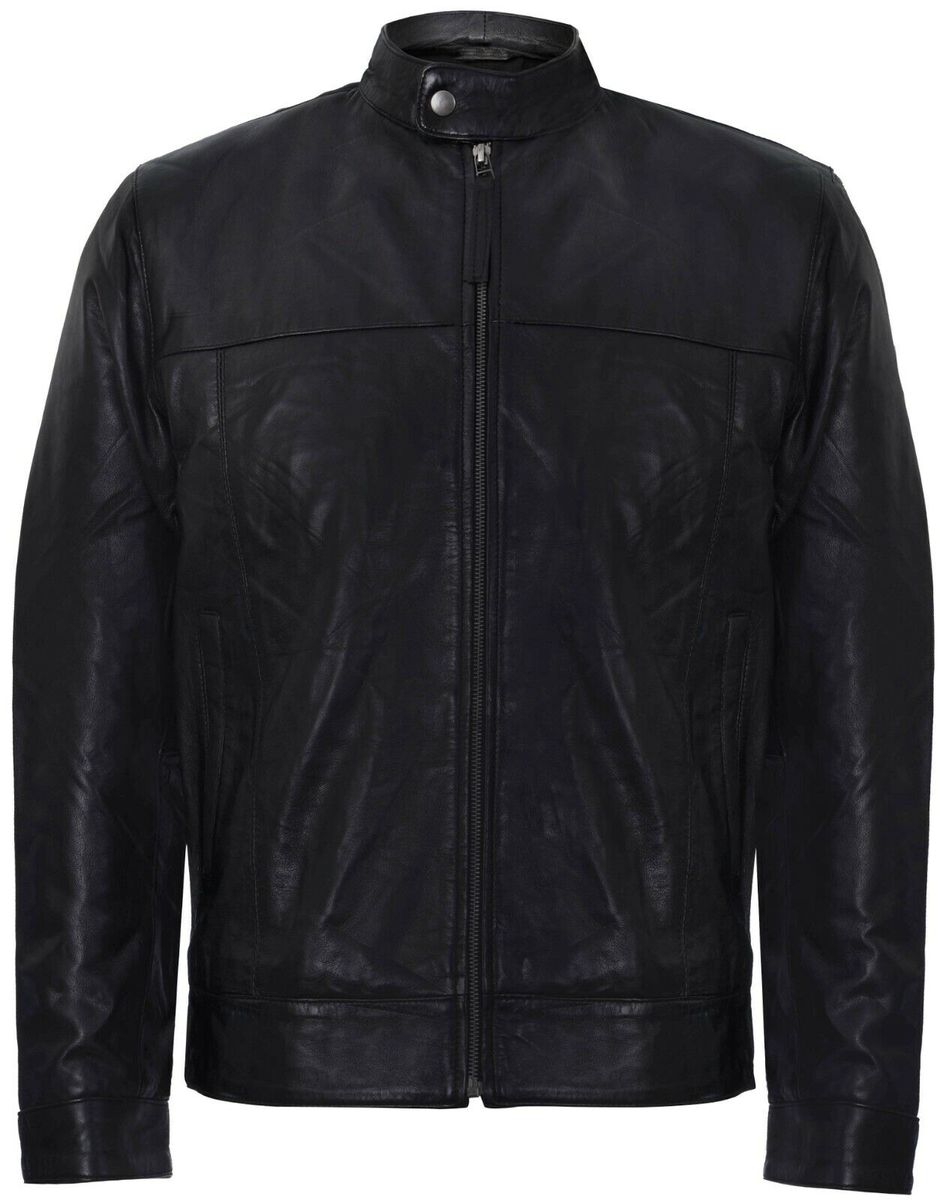Schwarze Leder-Bikerjacke für Herren