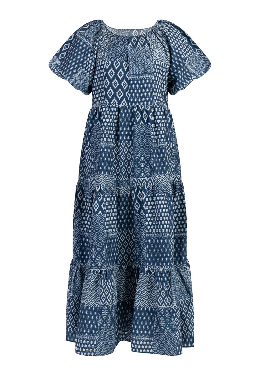 Dreimaster Kurzarm Maxikleid Damen DUNKELMARINER DRUCK