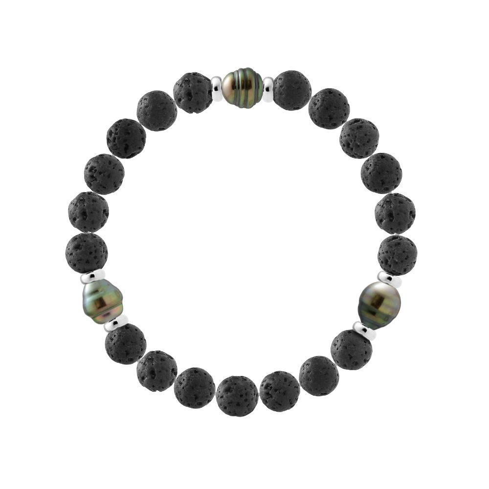 Lavastein Perlenarmband Sterlingsilber