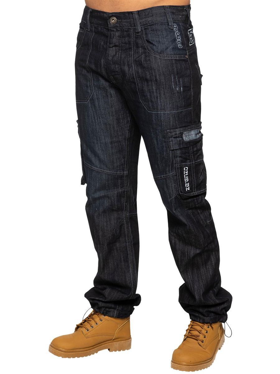 Dunkelblaue Cargo Jeans aus Denim