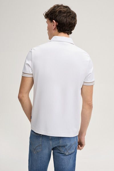 Joop! Warley Weißes Reißverschluss-Poloshirt mit gestreiften Bündchen