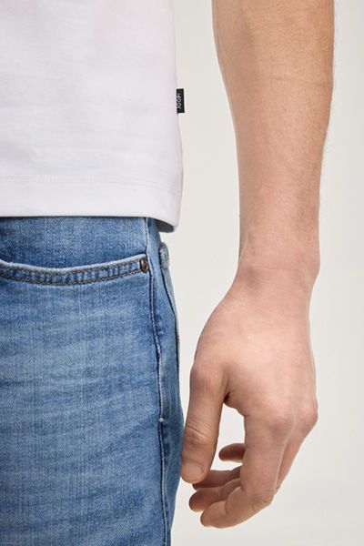 Joop! Warley Weißes Reißverschluss-Poloshirt mit gestreiften Bündchen