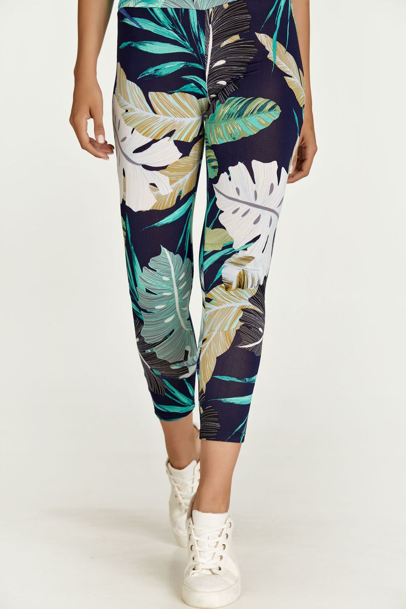 Leggings mit tropischem Monstera-Print