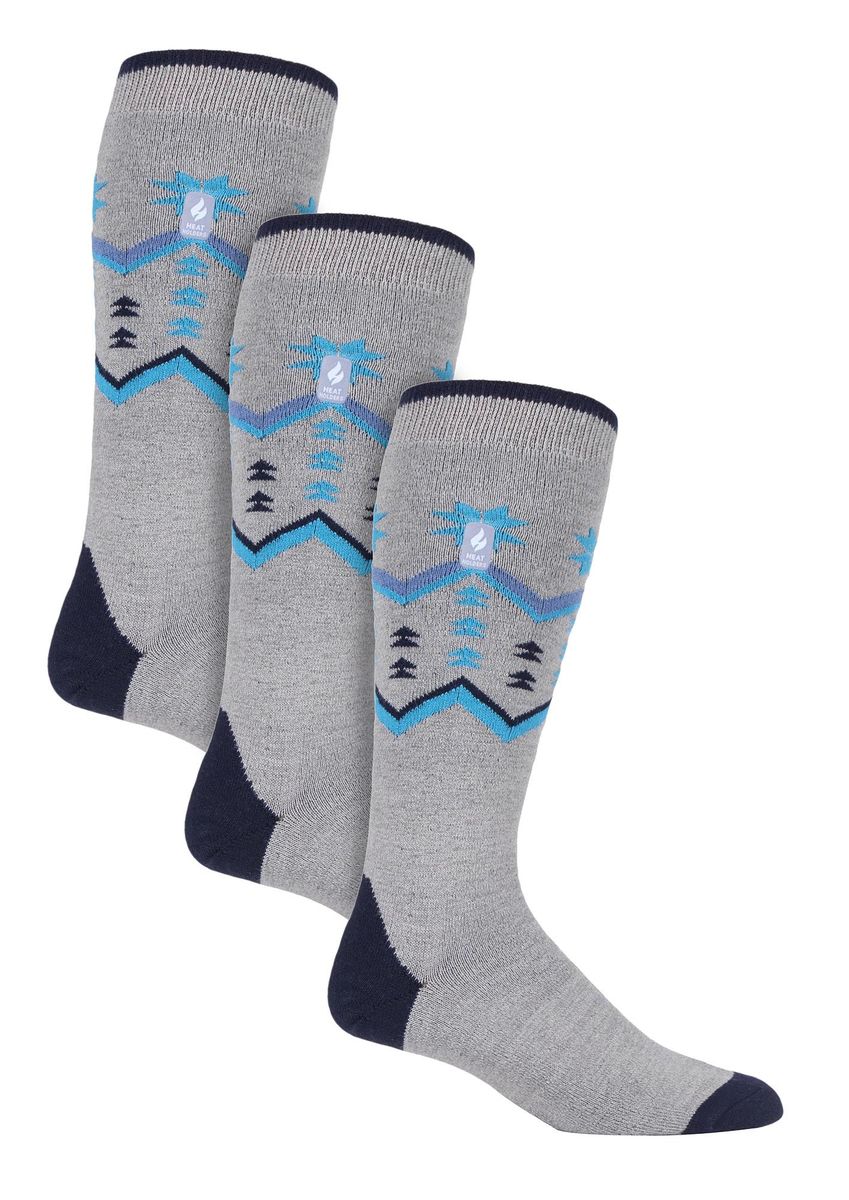 3 Paar Multipack Ultra Lite Herren Skisocken | Wärmehalter | Funky Patterned Striped Knee High Socks - Grau Fairisle