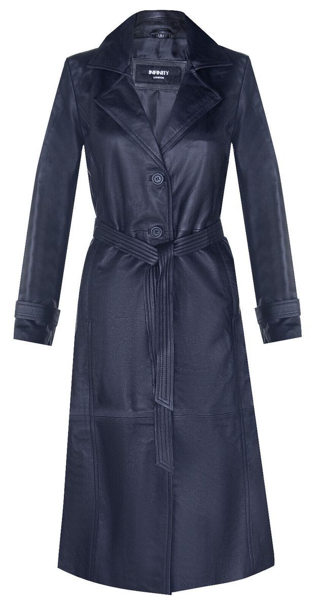 Eleganter Damen Ledermantel Trenchcoat