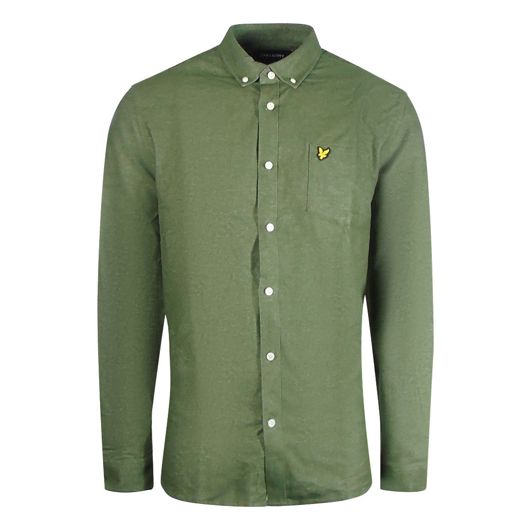 Olivgrünes Chambray-Hemd mit Knopfleiste