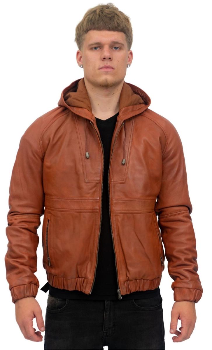 Leder Bomberjacke mit Kapuze Odesa