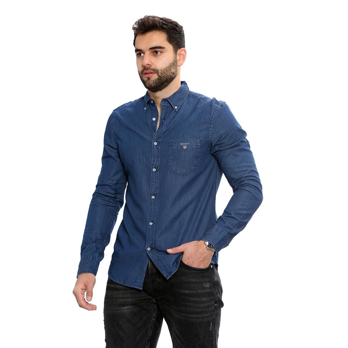 Herren Indigo Regular Fit Hemd