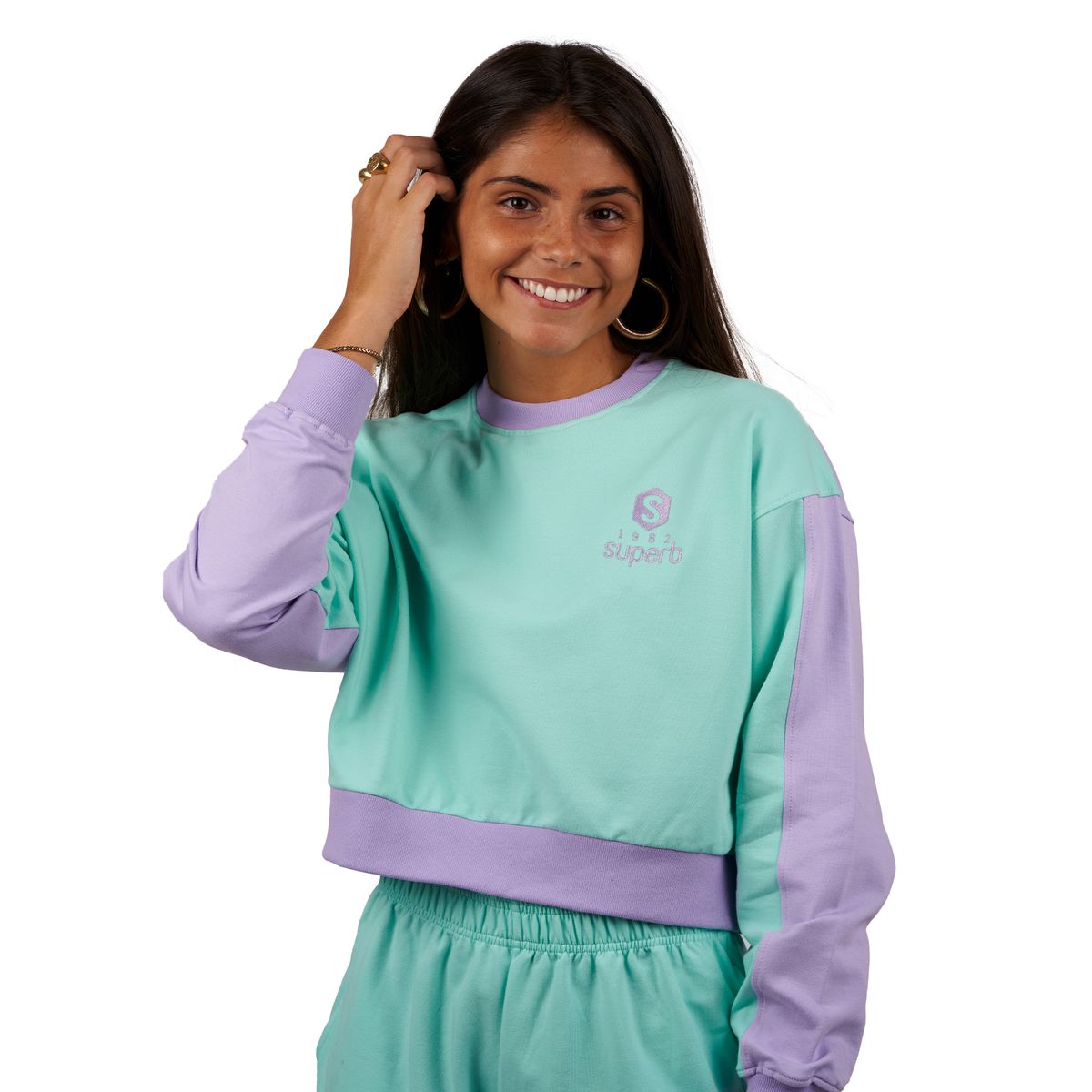 Verkürztes Sweatshirt mit Rundhalsausschnitt