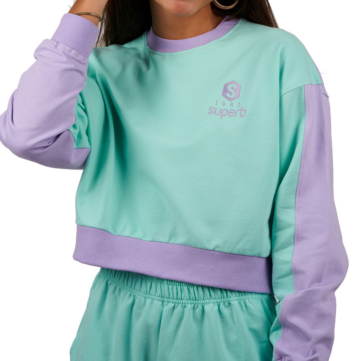 Kurzes Color-Block Sweatshirt mit Rundhals