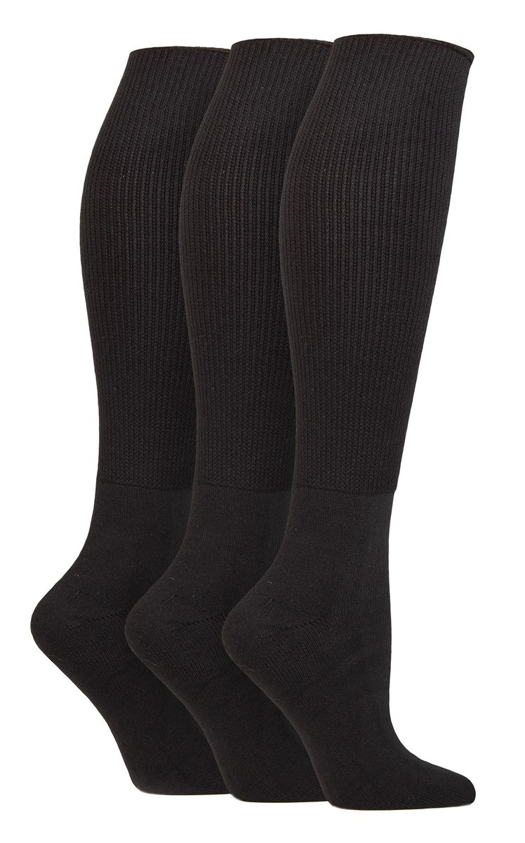 Kniestrümpfe für Diabetiker | IOMI | 3er-Pack Bambus Socken für geschwollene Füße | Lange, extra breite, nicht bindende, weiche Socken - Schwarz